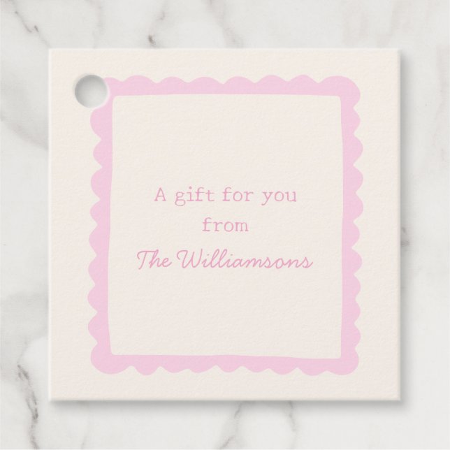 Etiquetas Para Recuerdos Regalo personalizado con borde caprichoso rosa ele (Anverso)