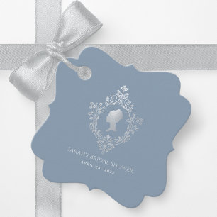 Etiquetas Para Recuerdos Regencia Azul Polvo Elegante Escudo Ducha de Novia