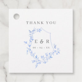 Etiquetas Para Recuerdos Regency Blue Leaves Escudo Monograma Gracias