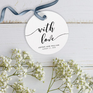 Etiquetas Para Recuerdos Relax Script en blanco y negro con Boda de amor