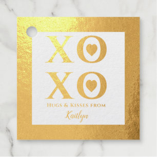 Etiquetas Para Recuerdos Relieve metalizado dorado de abrazos y besos de XO