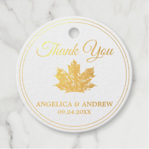 Etiquetas Para Recuerdos RELIEVE METALIZADO DORADO REAL Boda Maple Leaf Fal