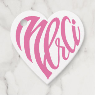 Etiquetas Para Recuerdos Remercicios en coeur calligraphiés en rosa