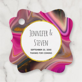 Etiquetas Para Recuerdos Resumen rosa y negro con naves doradas