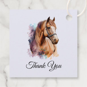Etiquetas Para Recuerdos Retrato de cabeza de caballo marrón en acuarela Gr