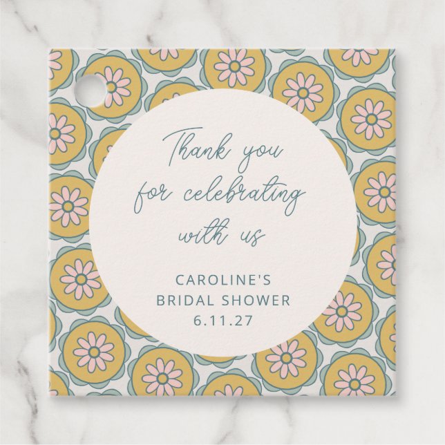 Etiquetas Para Recuerdos Retro Boho Floral Amarillo Personalizado Gracias p (Anverso)