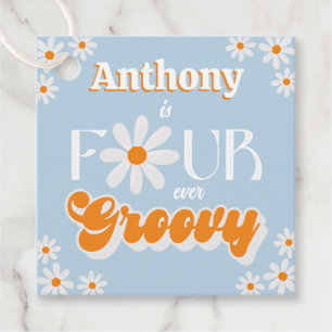 Etiquetas Para Recuerdos Retro Cuatro Niños Groovy De Cuarto Cumpleaños