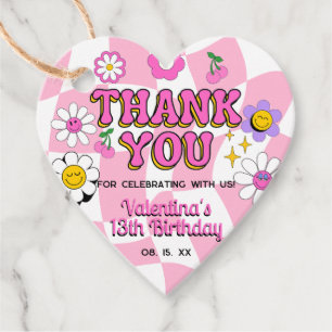 Etiquetas Para Recuerdos Retro Happy Smile Face Pink Checkered Fun Cumpleañ