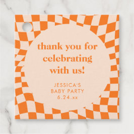 Etiquetas Para Recuerdos Retro Orange Checkerboard Baby Shower Thank You