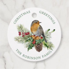 Etiquetas Para Recuerdos Robin rojo, pino, Navidades Holly, campanas Favor 