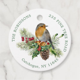 Etiquetas Para Recuerdos Robin rojo, pino, Navidades Holly, campanas Favor 