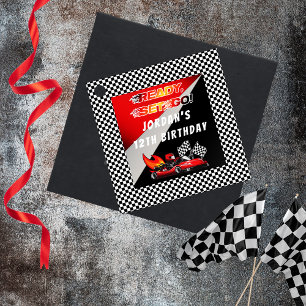 Etiquetas Para Recuerdos Roja   Cumpleaños de la Carreras Black Go Kart