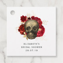 Rojo Carmesí y Dorado Cráneo Gótico y Rosas