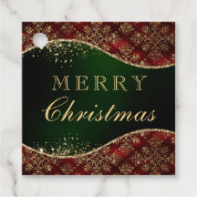 Rojo, Verde y Dorado Glitter Damask Navidad
