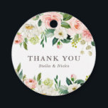 Etiquetas Para Recuerdos Romántico agradecimiento de boda de floración prim<br><div class="desc">Etiquetas de agradecimiento de boda de floración primaveral en acuarela romántica | Etiqueta de agradecimiento femenina y romántica con ramos de flores y vegetación en acuarela rosa y blanca. La etiqueta de agradecimiento floral es totalmente personalizable para cualquier evento. Perfecta como toque final para tarjetas y detalles de fiesta.</div>