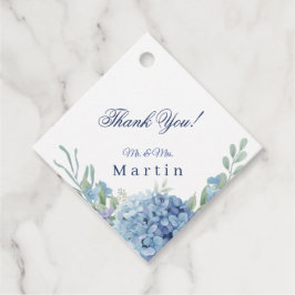 Etiquetas Para Recuerdos Romántico azul polvoriento Hortensia Acuarela Boda