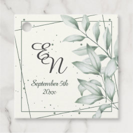 Etiquetas Para Recuerdos Romántico elegante Monograma verde Boda