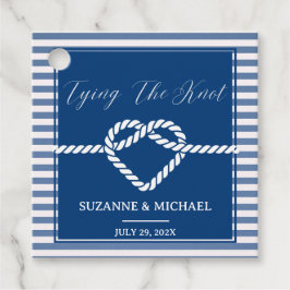 Etiquetas Para Recuerdos Romántico Knot Nautical Naval Boda de franjas azul