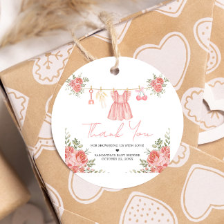 Etiquetas Para Recuerdos Ronda Baby Shower de Floral de Boho Rosado