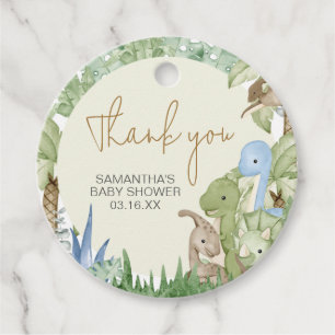 Etiquetas Para Recuerdos Ronda de Baby Shower de dinosaurios verdes