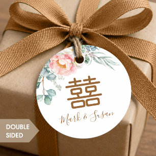 Etiquetas Para Recuerdos Rosa de Peonía Felicidad Doble Boda Redonda