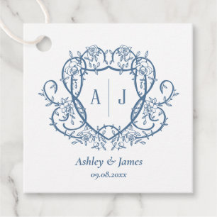 Etiquetas Para Recuerdos Rosa Desordenada Acero Azul Monograma Cresta Boda