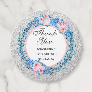 Etiquetas Para Recuerdos Rosa Floral Azul Rosa Plata Gracias Baby Shower