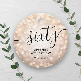 Etiquetas Para Recuerdos Rosa moderno Purpurina de oro ilumina 60 cumpleaño
