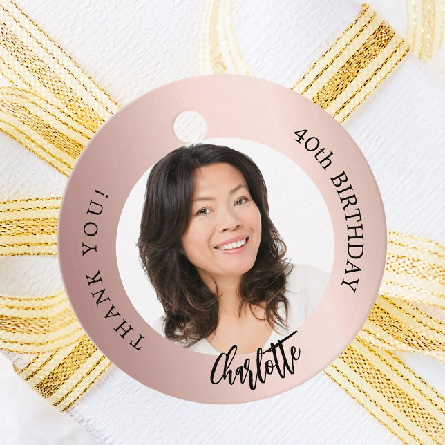 Etiquetas Para Recuerdos Rosa personalizado dorado foto gracias cumpleaños (Subido por el creador)