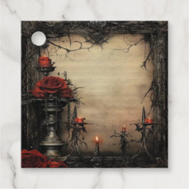 Etiquetas Para Recuerdos Rosa roja de Halloween con velas