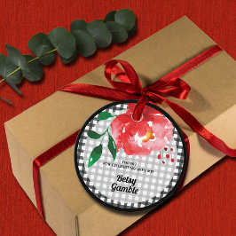 Etiquetas Para Recuerdos Rosa roja sobre ducha de novia de gingham blanco y