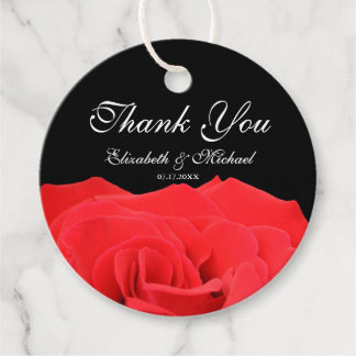 Etiquetas Para Recuerdos Rosa Roja y Boda Negro Gracias