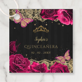 Etiquetas Para Recuerdos Rosa rosa vintage Lace Oro Negro Quinceañera