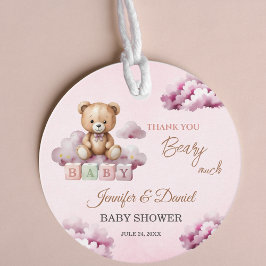 Etiquetas Para Recuerdos Rosa Teddy Starry Clouds Baby Girl Gracias