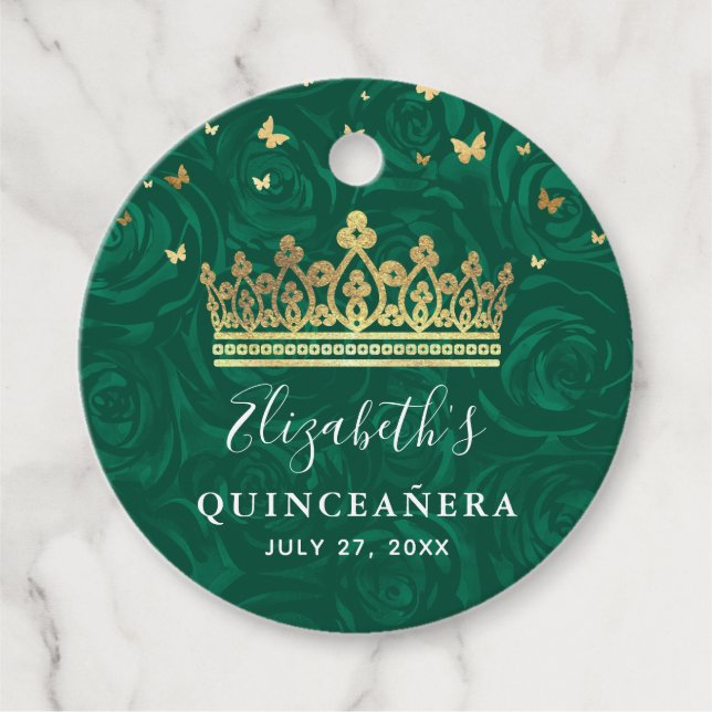 Etiquetas Para Recuerdos Rosa Verde Elegante y Corona Dorada Regalo de Agra (Anverso)