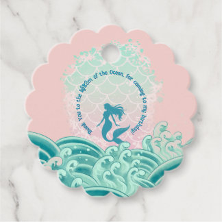 Etiquetas Para Recuerdos Rosa Verde Sirena Olas Del Océano Cumpleaños Graci