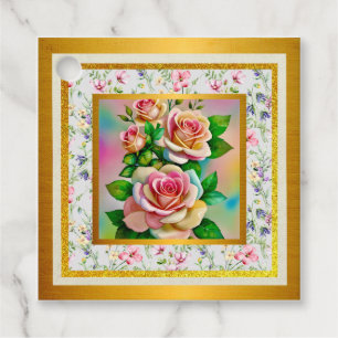 Etiquetas Para Recuerdos Rosas de Elegancia Rosadas y Amarillas Acuarela Pa