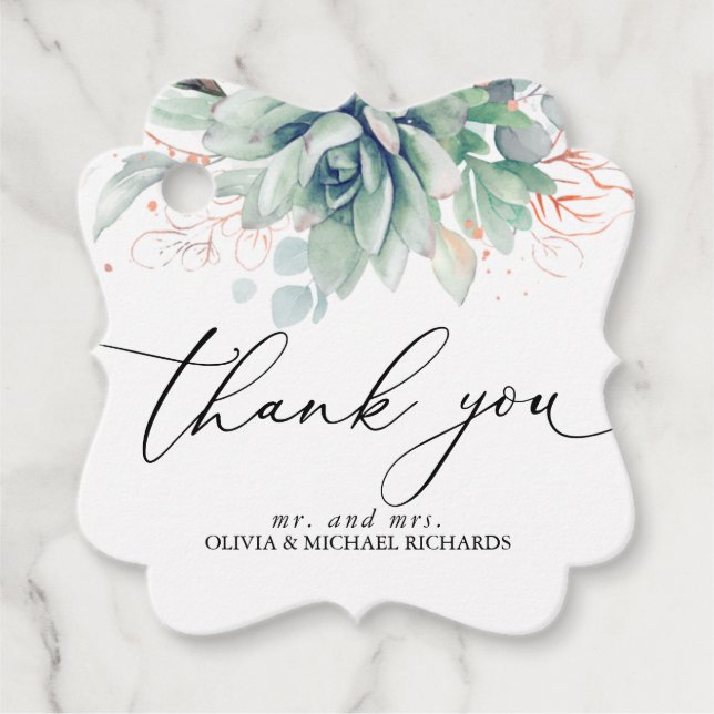 Etiquetas Para Recuerdos Rosas de Oro Suculentas Verde Agradecimiento de Bo (Anverso)