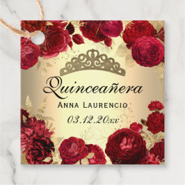 Etiquetas Para Recuerdos Rosas De Oro Y Floral Roja Quinceanera Fiesta