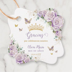 Etiquetas Para Recuerdos Rosas Lilac morado Quinceanera floral 15 bilingüe