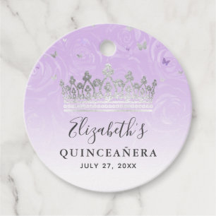 Etiquetas Para Recuerdos Rosas plateadas y lilas elegantes Quinceañera