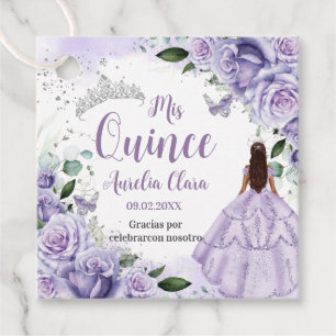 Etiquetas Para Recuerdos Rosas púrpura de Quinceañera Princesa de Plata Flo