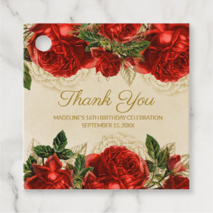Etiquetas Para Recuerdos Rosas Rojas Vintage Elegantes Cumpleaños 16 Agrade