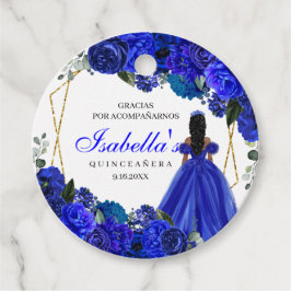Etiquetas Para Recuerdos Royal Blue and Gold Floral Quinceanera Circle Favo
