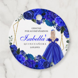 Etiquetas Para Recuerdos Royal Blue and Gold Floral Quinceanera Circle Favo