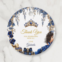 Etiquetas Para Recuerdos Royal Blue Golden Tiara Floral Quinceañera