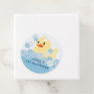 Etiquetas Para Recuerdos Rubber Ducky Blue Boy primer cumpleaños gracias