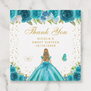 Etiquetas Para Recuerdos Rubia Floral Turquesa Princesa Dulces Dieciséis