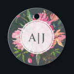 Etiquetas Para Recuerdos Ruby Pink Peony Boda Botánico Floral<br><div class="desc">Diseño botánico floral de guijarros de color rosa rubí con flores acuarelas pintadas en melocotón y follaje rosa y verde exuberante sobre un fondo negro. Simplemente agregue sus iniciales elegantes en monograma. Ideal para añadir un toque personal de moda a tus favores matrimoniales. Si necesita ayuda o productos que coincidan,...</div>