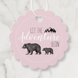 Etiquetas Para Recuerdos Rustic Adventure Woodland lleva Baby Shower rosa